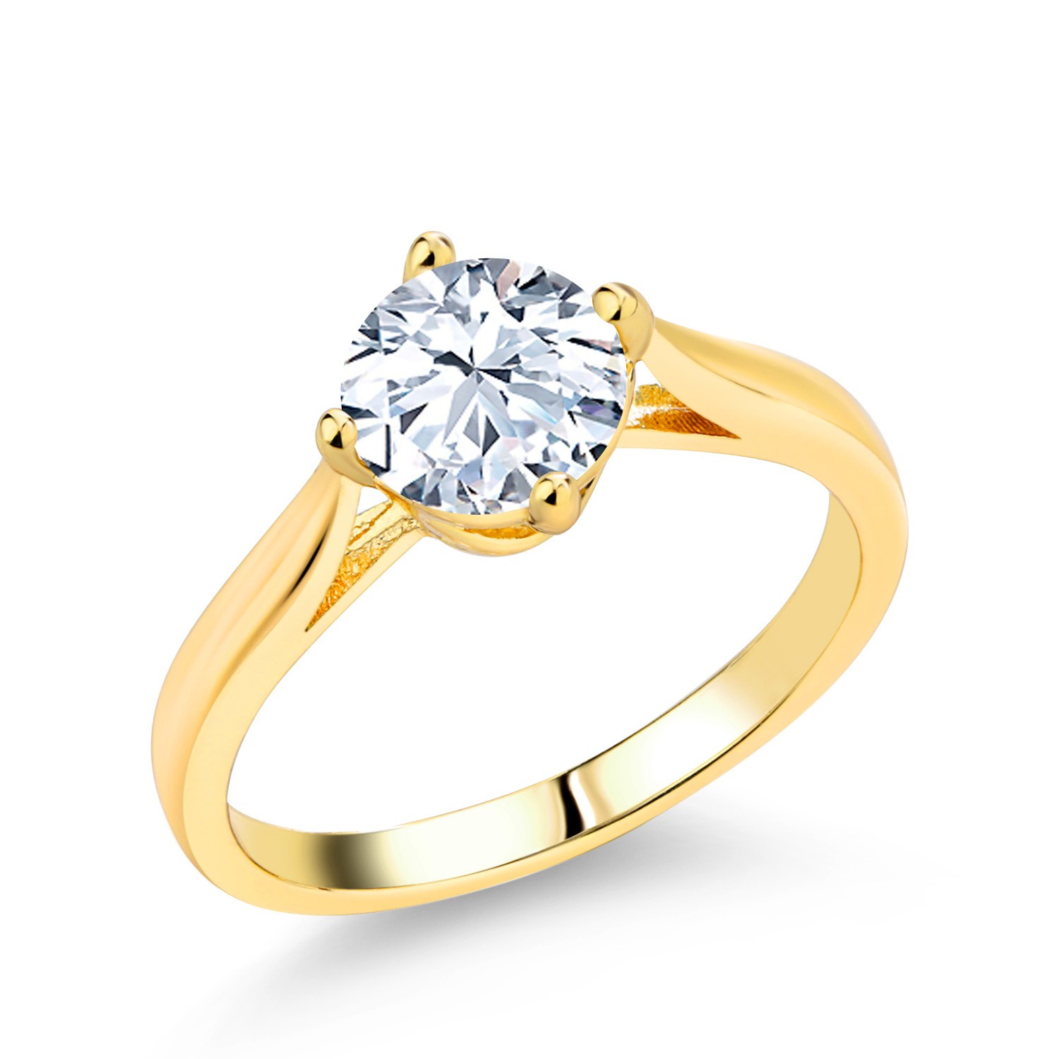 14K Yellow Gold Plated Zirconia CZ Ring For Women | 0.84 Cttw |  6MM |