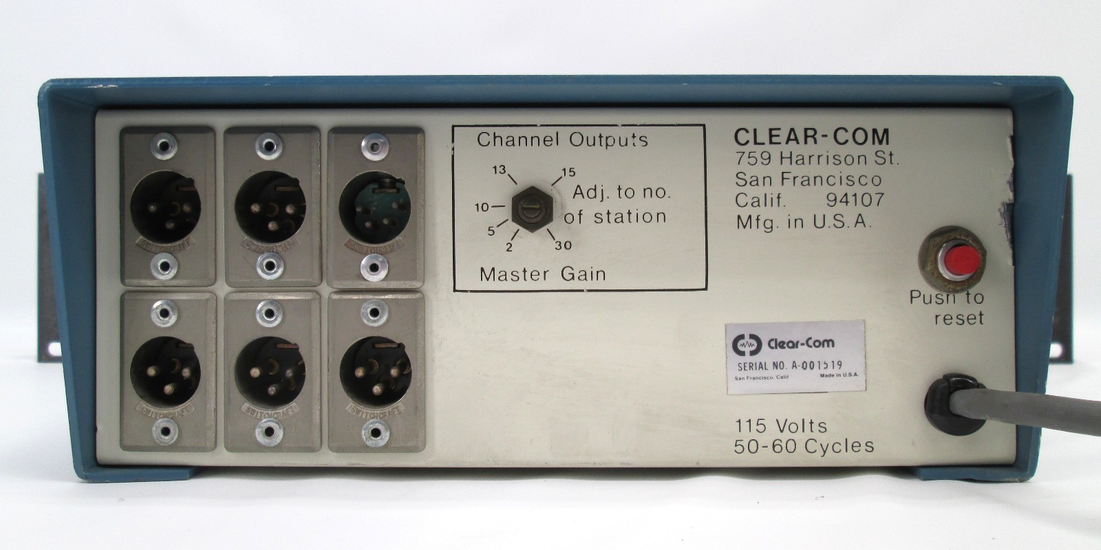 Vintage Clear-Com CS-100K Single-Channel Rackmount Main Station