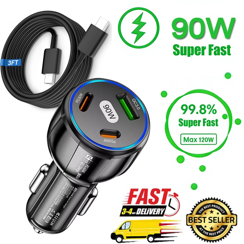 90W Super Fast Charging PD USB Car Charger For Google Pixel 10a 10 9 Pro XL 8 7