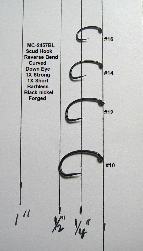 50 Scud Hooks heavy wire..MC-2457BL..Barbless Black-nickel Reverse Bend
