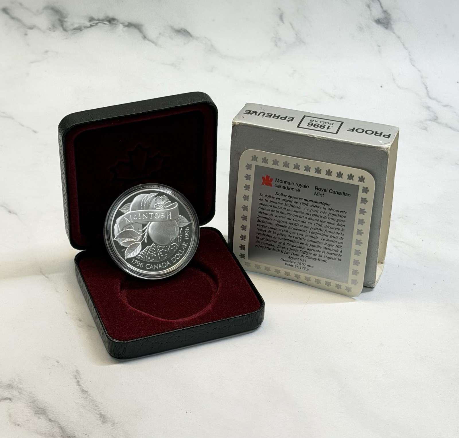 1996 Canada $1 McIntosh Apple .925 Proof Silver Coin