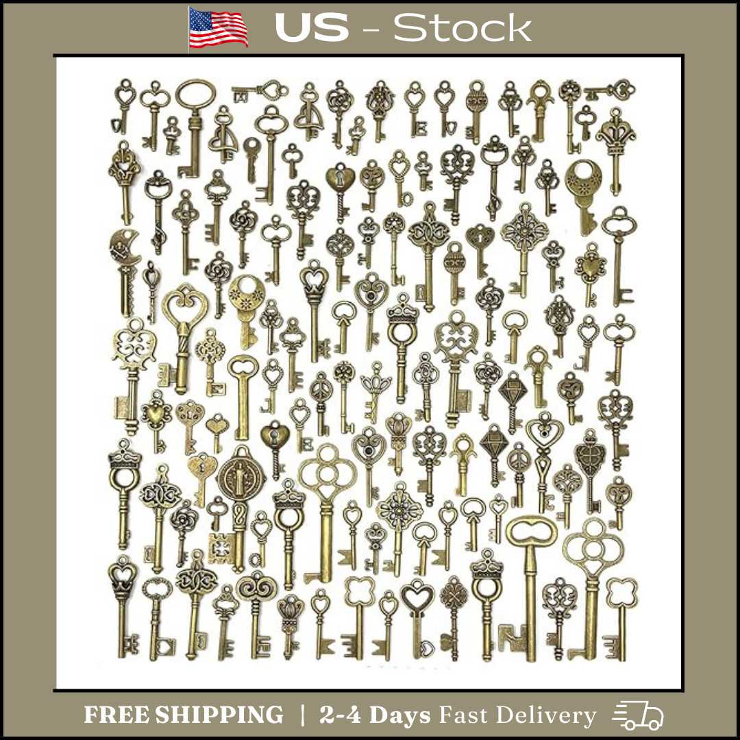 Lot Of 125 Vintage Style Antique Skeleton Furniture Cabinet Old Lock Keys Jewelr