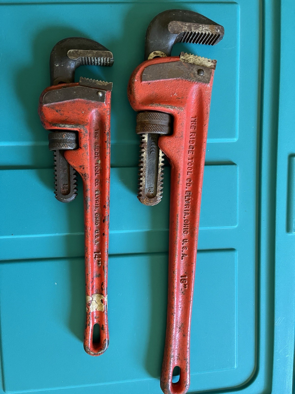 Pair Of Vintage RIDGID Heavy Duty 18” And 14” Pipe Wrenches  Made In USA Quality