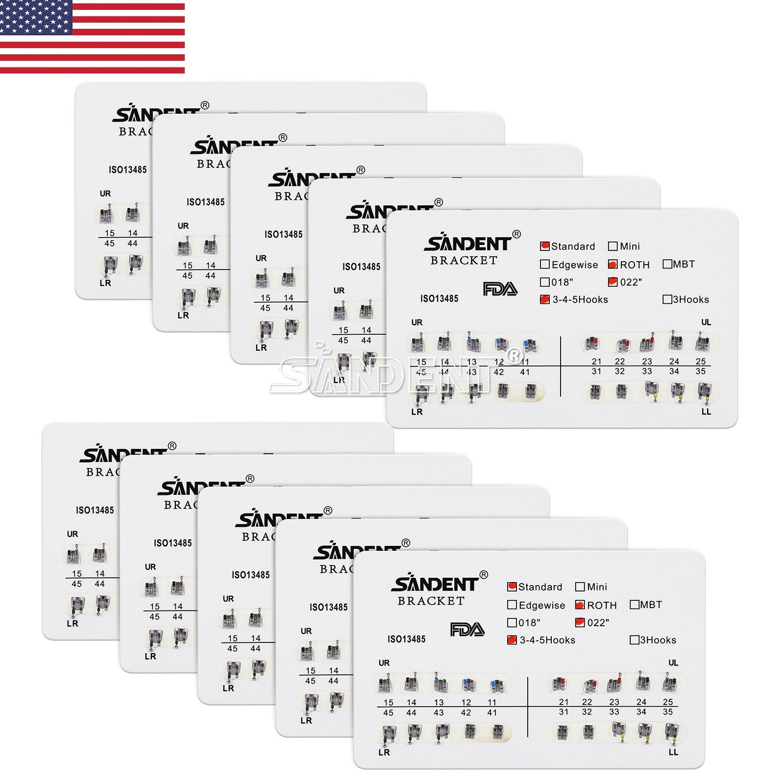 10x Dental Orthodontics Brackets Braces standard Roth Slot 345 hooks Metal #2 US