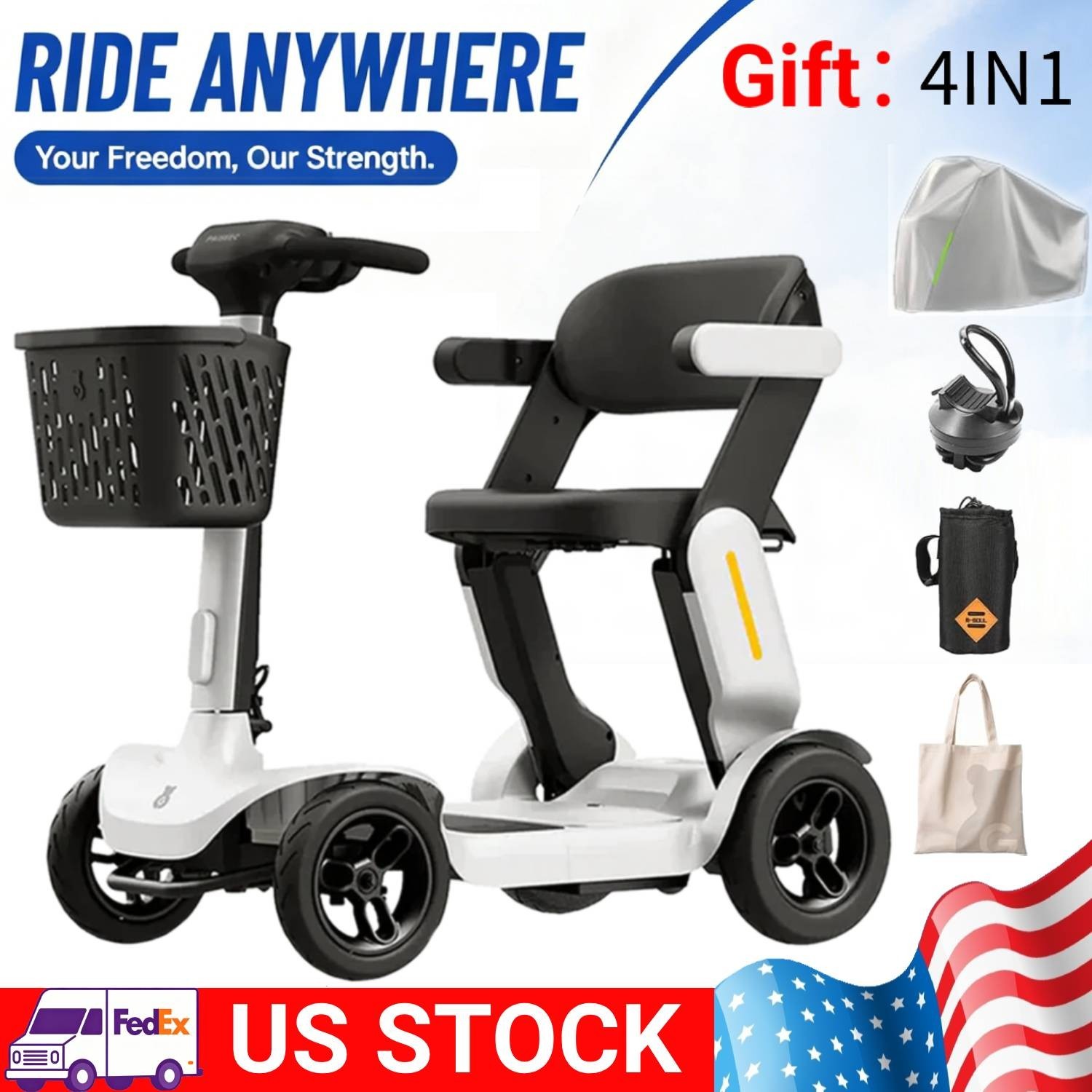 MOBILITY SCOOTER FOR SENIORS & ADULTS, 300LBS,  HANDICAP SCOOTER WITH MIRROR NEW