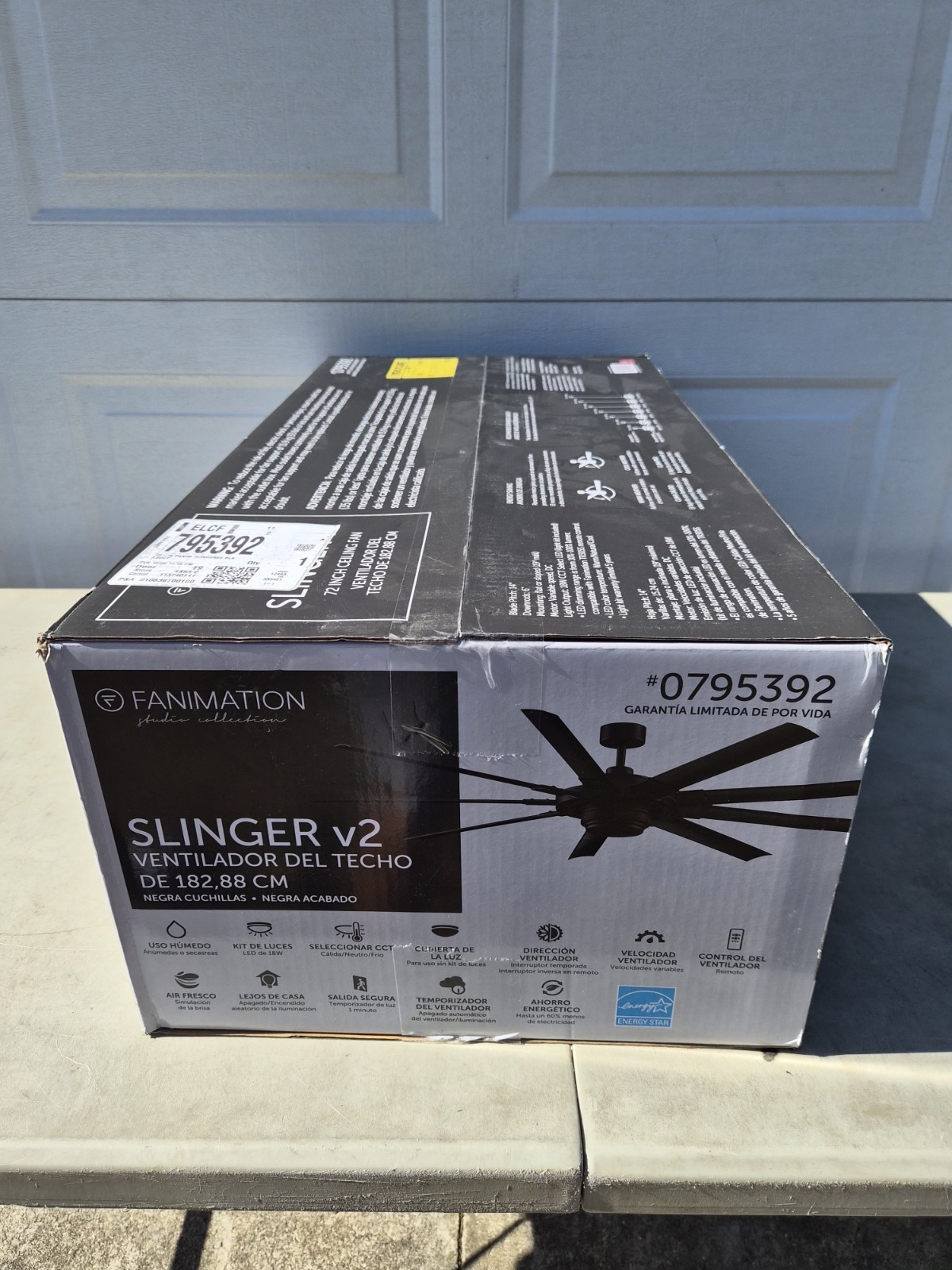 Fanimation Slinger v2 72-in Ceiling Fan with LED Light and Remote Control -Black