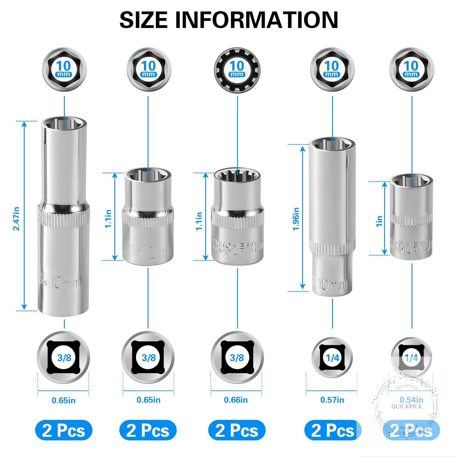 [10-Piece] 10mm Socket Set, 1/4-Inch & 3/8-Inch Drive Impact Socket, 6-Point &