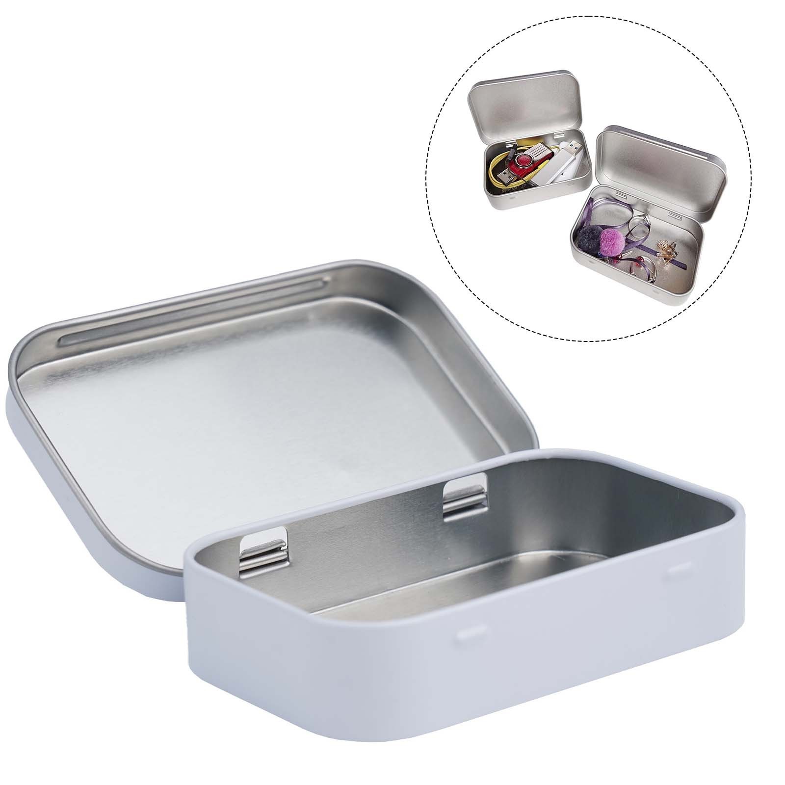 Metal Rectangular for MINI Empty Tin Box Tinplate Bin Jar Flip Hinged Container