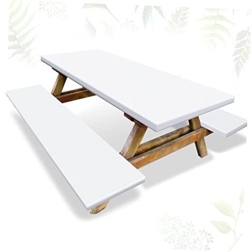 3 Pcs Picnic Table and Bench Fitted Tablecloth Cover for 6 Ft Table 30 x White