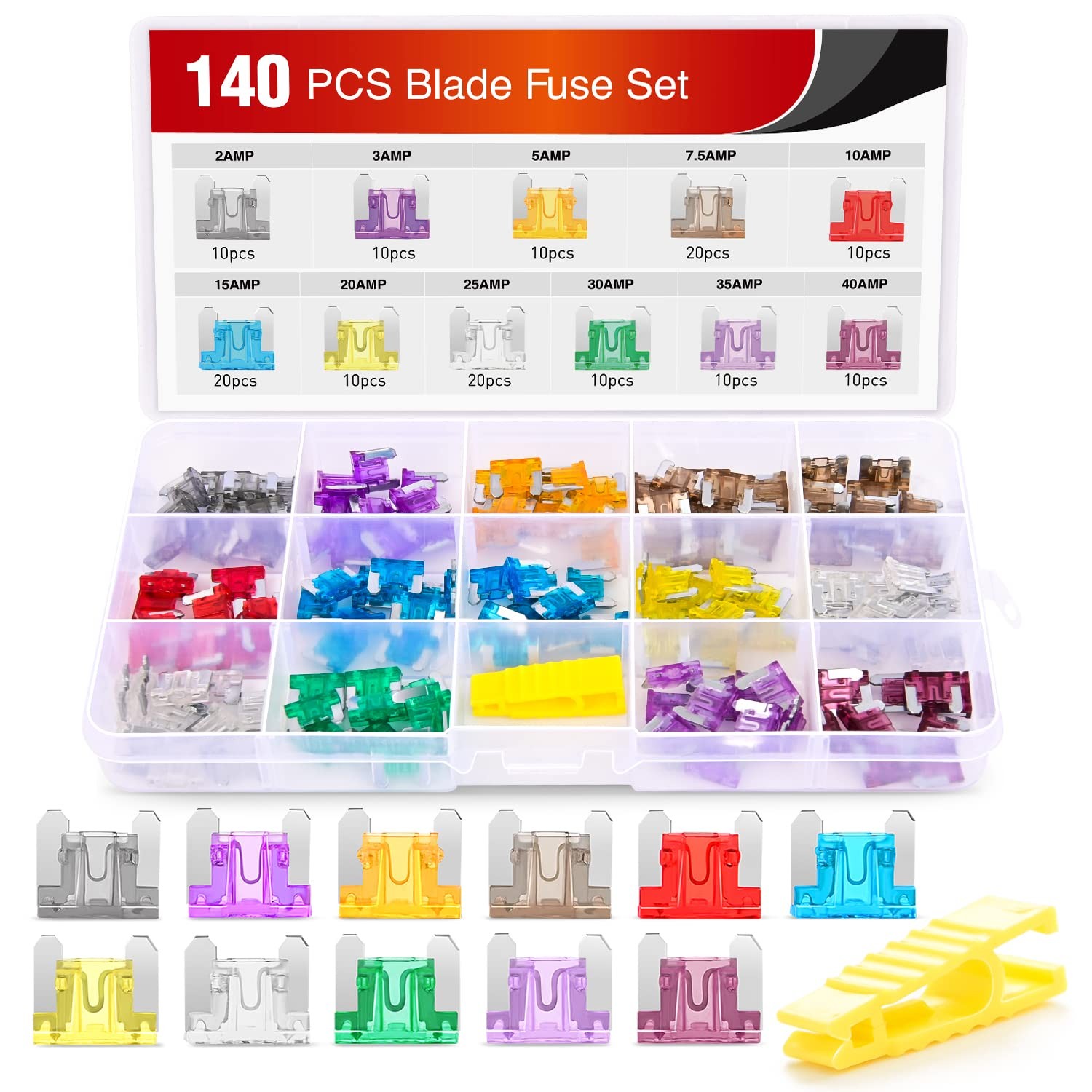 Nilight - 50014R 140pcs Low Profile Mini Blade 140Pcs Fuse