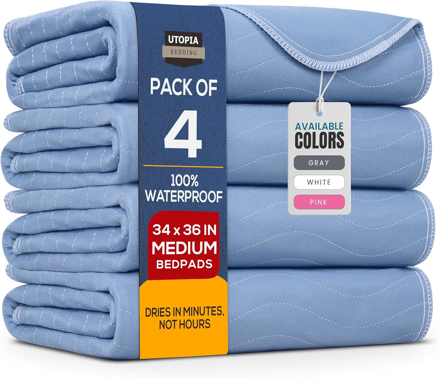 Washable Underpads 34" X 36" (Pack of 4), Waterproof Reusable Heavy Absorbenc...