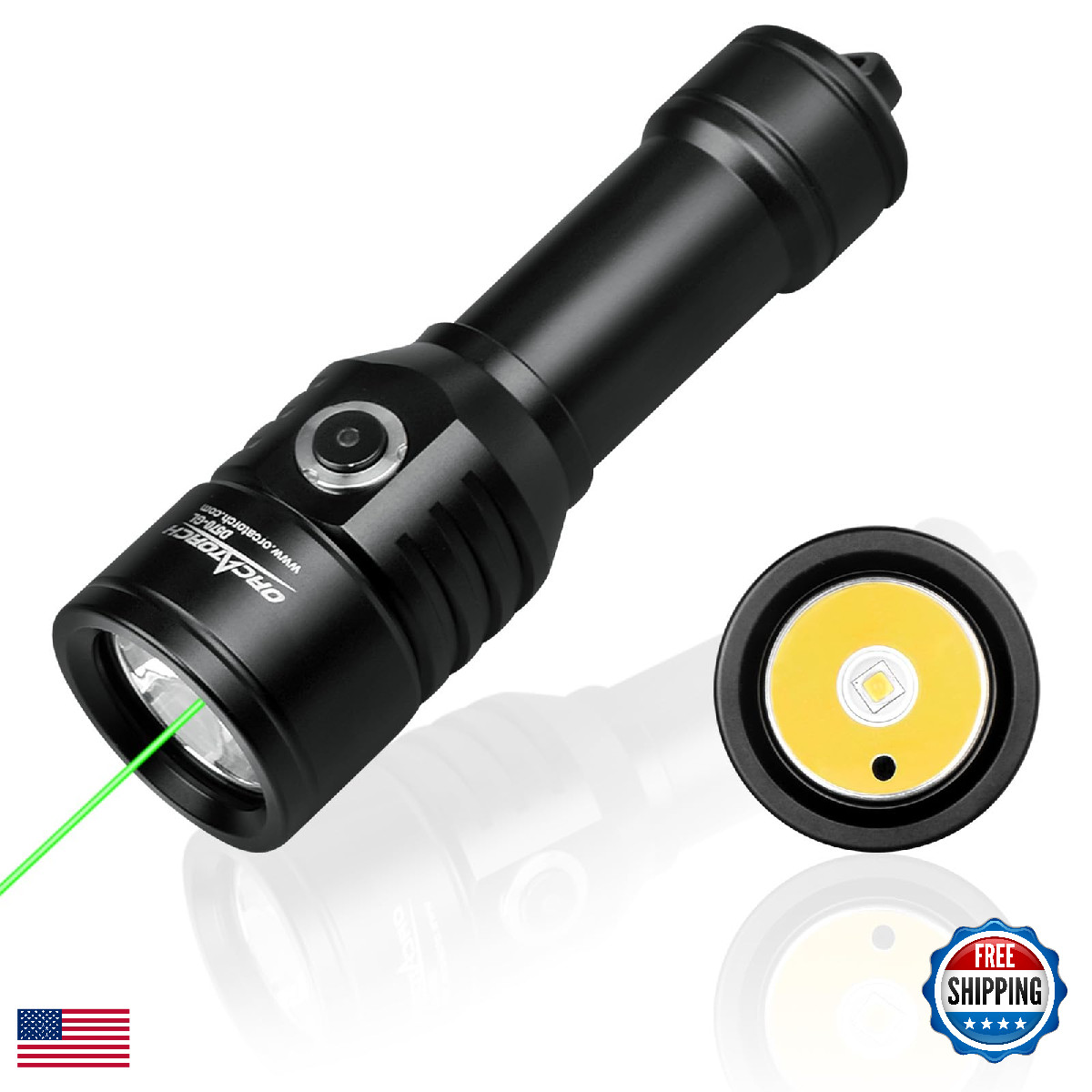 Orcatorch D570-Gl 2.0 2-In-1 Scuba Diving Signal Light 1500 Lumens Underwater