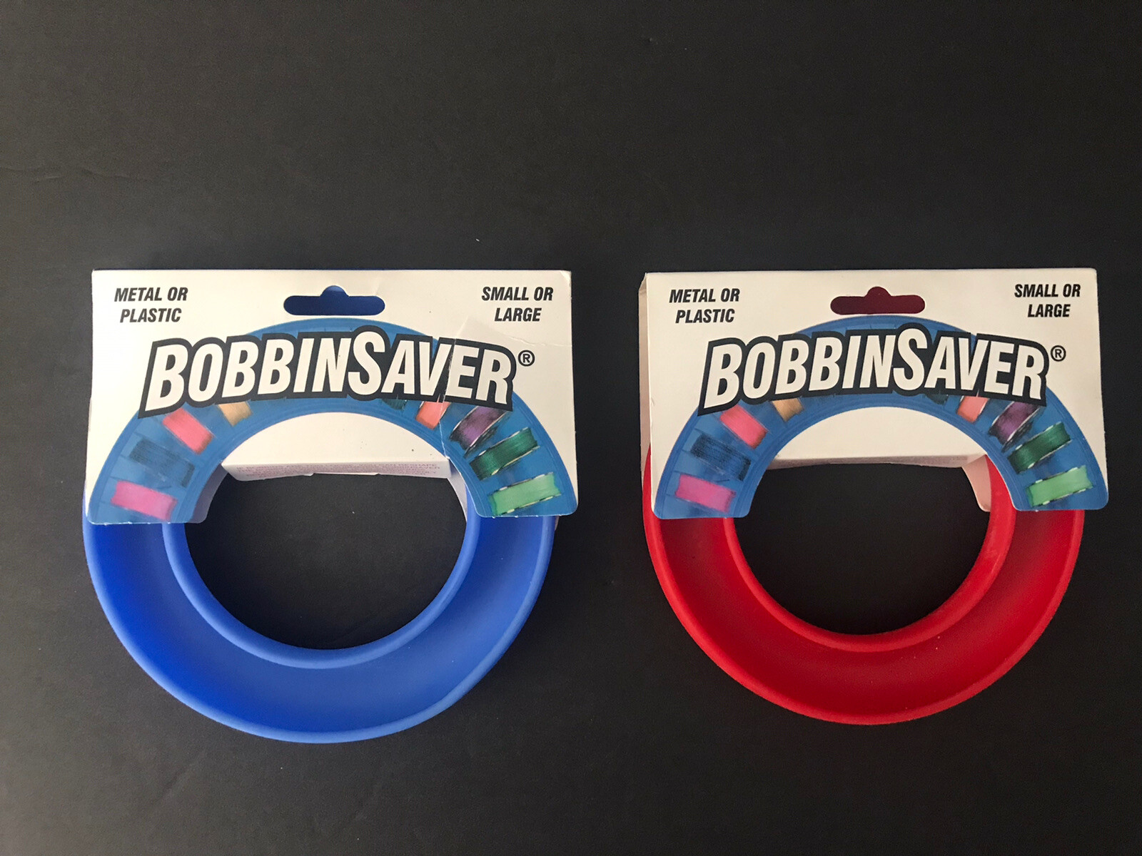 (Lot of 2) BobbinSaver Sewing Machine Bobbin Organizer Blue and Red