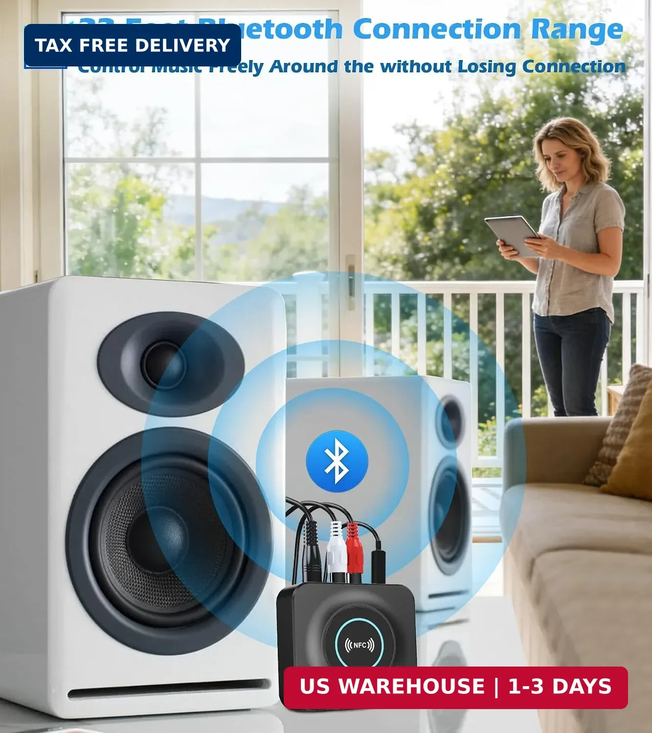 Bluetooth Receiver for Home Stereo, AUX RCA to Bluetooth Adapter | NFC Bluetooth