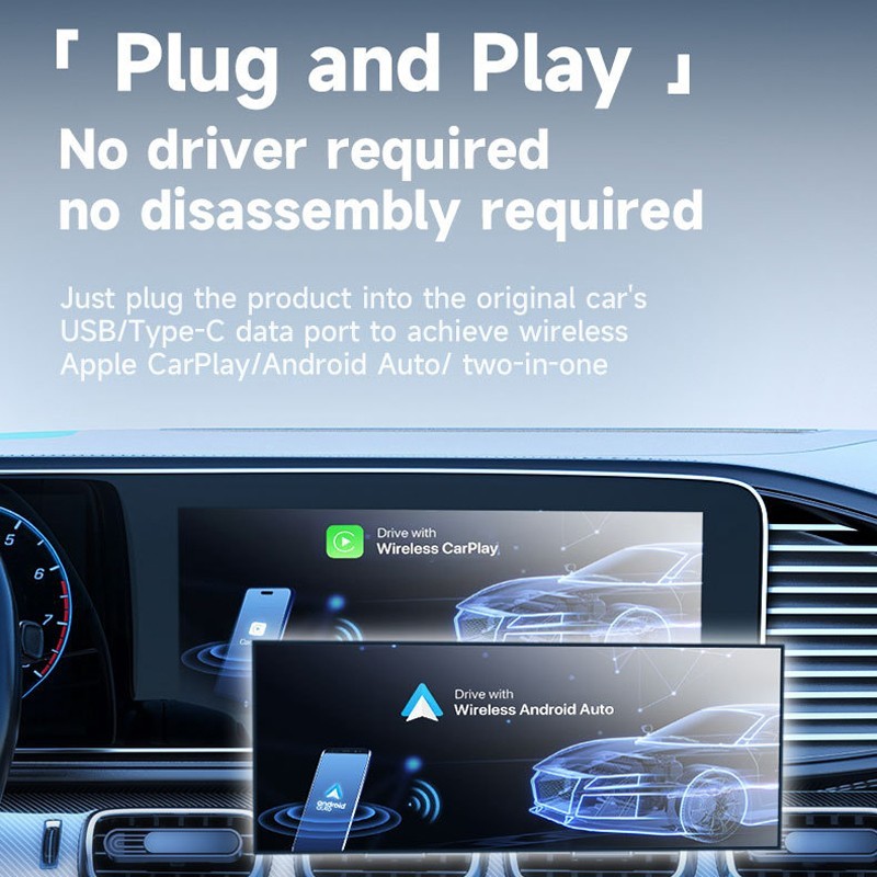 2IN1 Android Auto Wireless CarPlay Adapter Dongle for Android 11+ Converts Wired