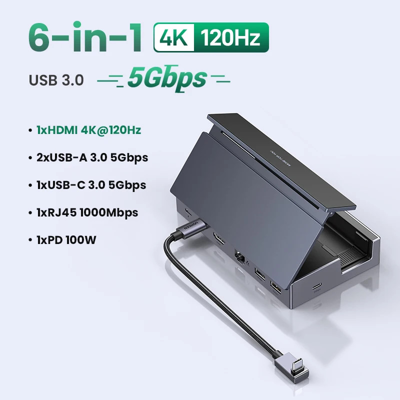 USB C HUB Steam Deck Docking Station 6-In-1 Type-C to 4K120Hz HDMI 5Gbps USB-A/C