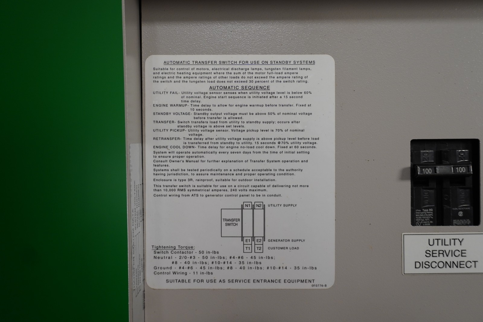 Generac RTSE100A3 Automatic Transfer Switch single phase, two pole, 100A 120/240