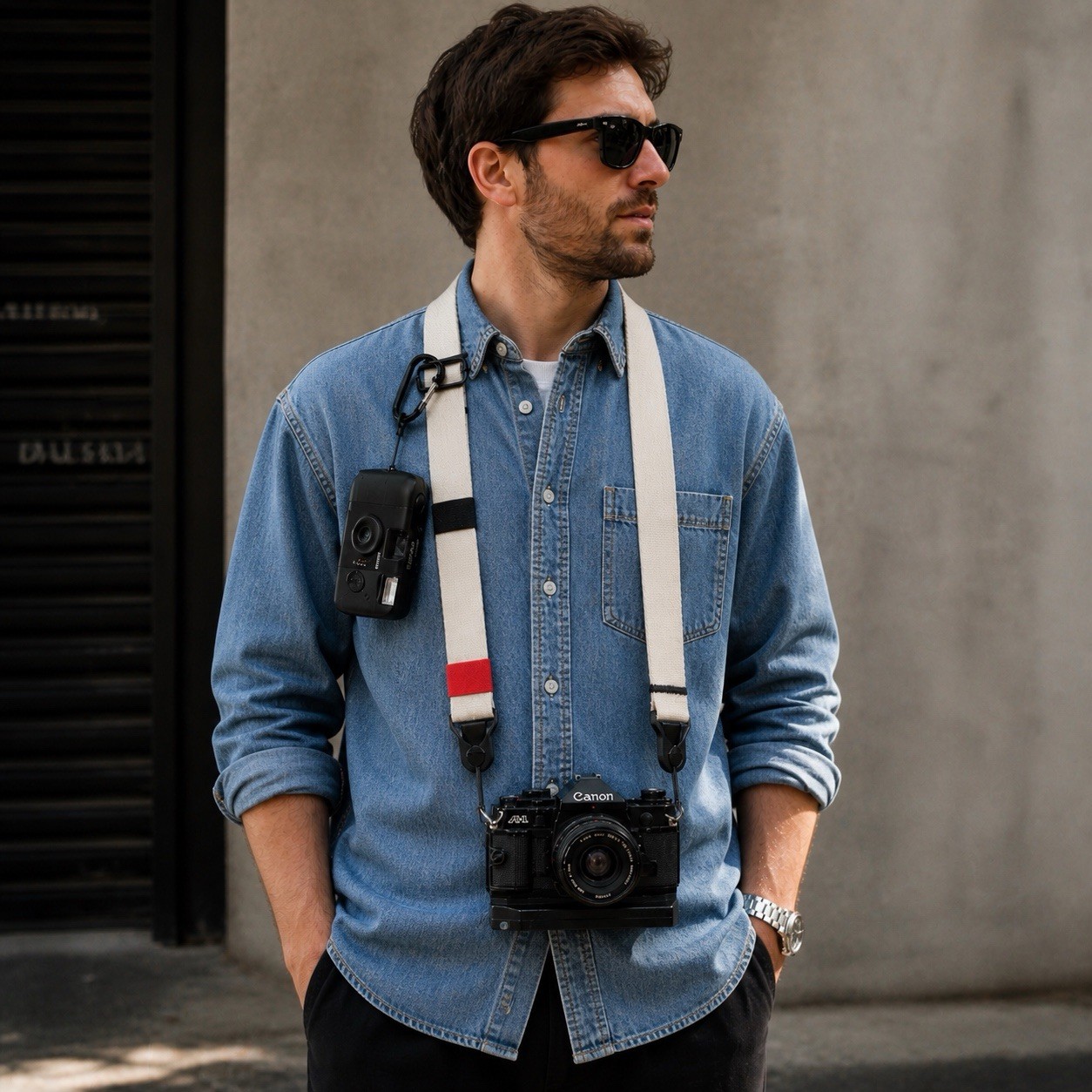 Handmade Adjustable Camera Strap Off-White/Cream Cotton + Peak Design Anchors