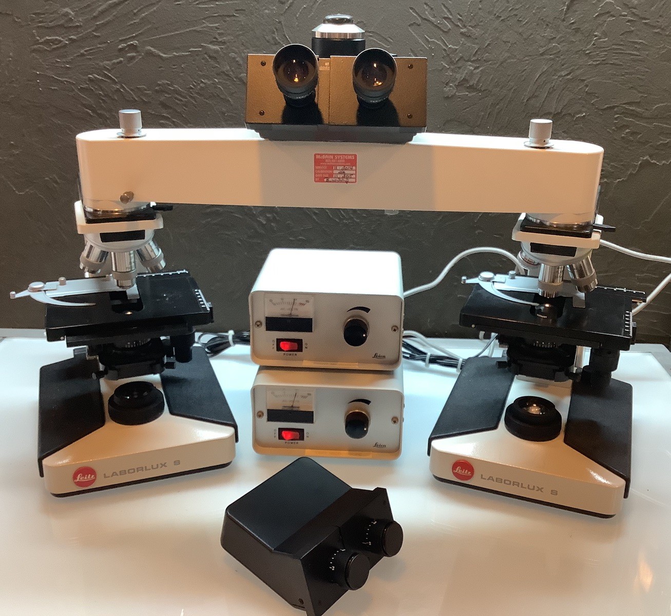 Dual Leitz LabroLux S Microscope w/ Microscopes Bridge And Spare Bino Head