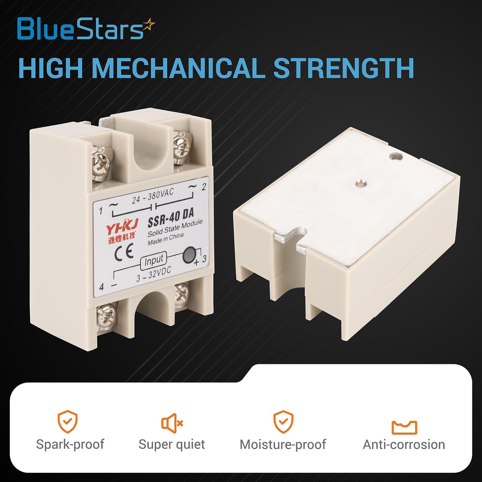 BlueStars 3PCS Solid State Relay SSR-40DA DC to AC Input 3-32VDC Output 24-38...