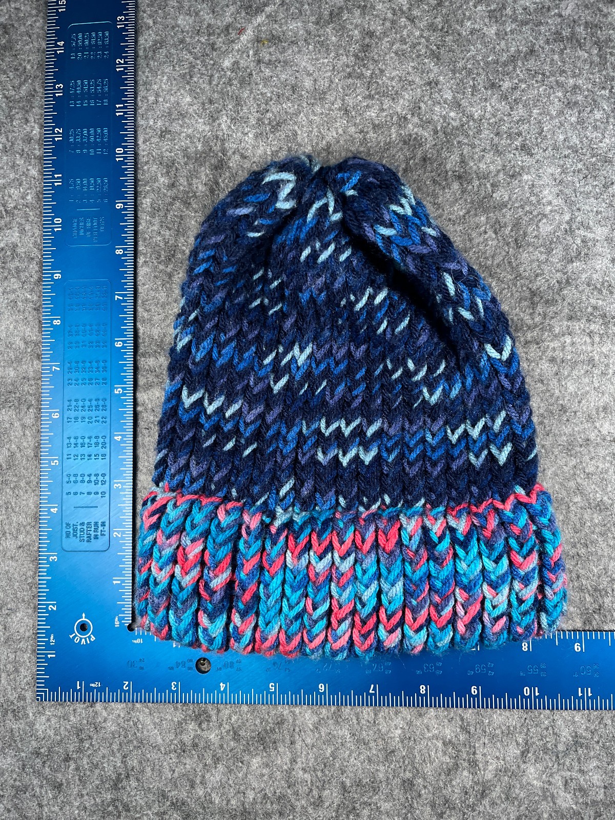 Handmade Beanie Toque Adult One Size Blue Pink Knit Crochet Acrylic Ski