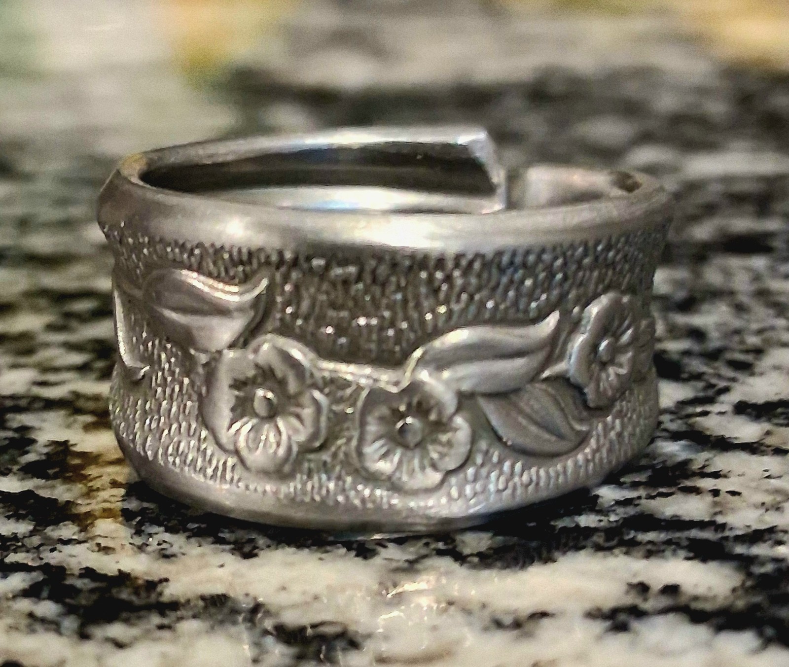 Handmade "Flower Power" Silverplated Spoon Ring Size 6.5