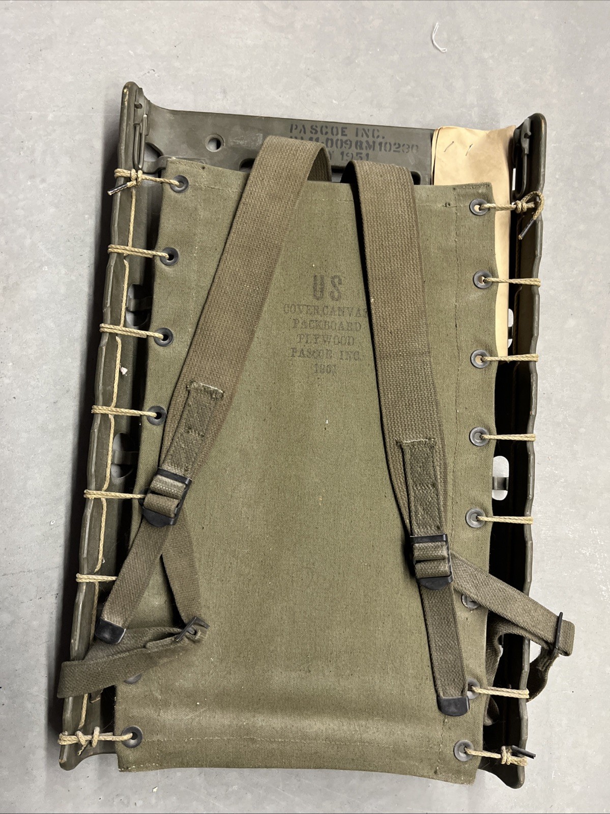 US Army Packboard 1951 Pascoe Inc. Military Backpack Green Canvas (1961)