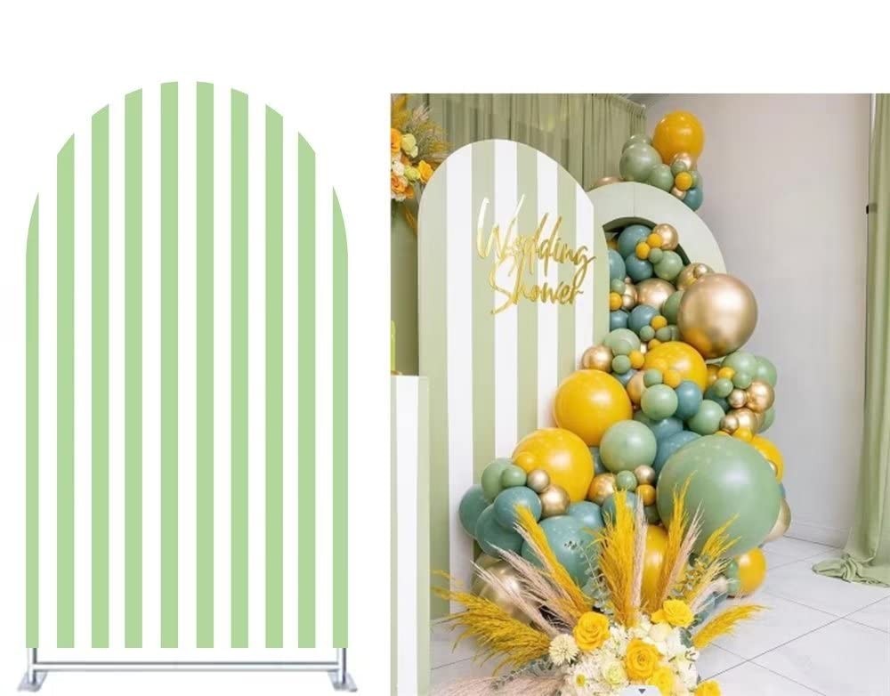 Fivan Arch Covers Stretchy Green Stripes Backdrop For Birthday Baby Shower