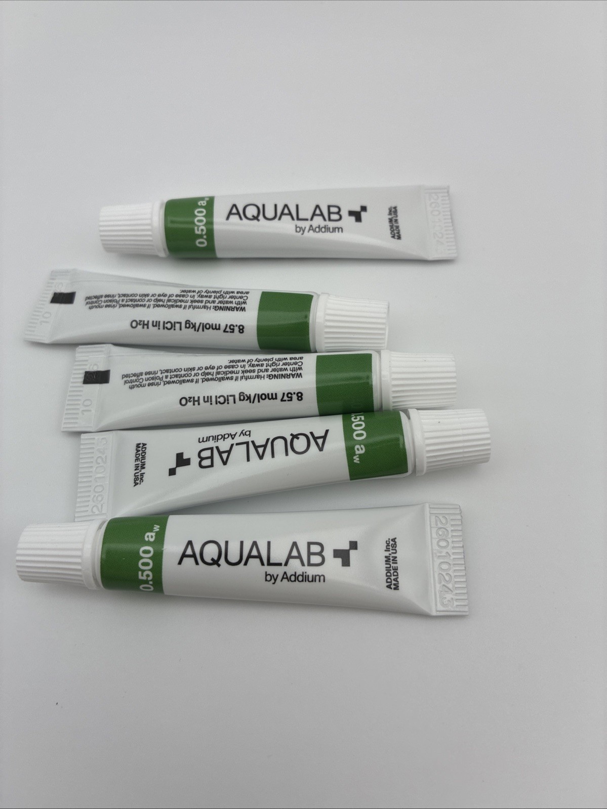 five tubes 0.500 aW Water Activitiy Standard 10 26 Expiry