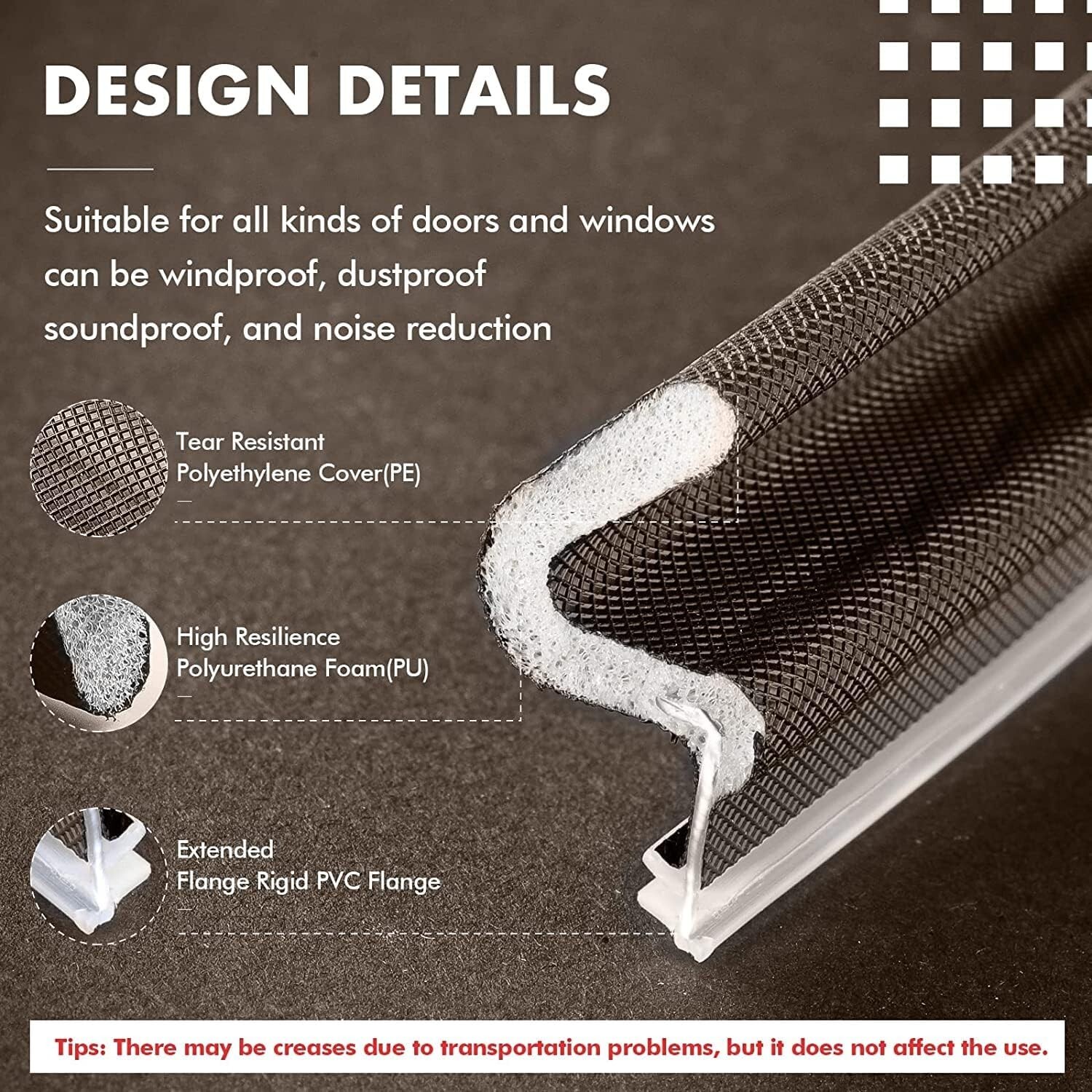 Durable 90ft Polyurethane Weather Stripping for Doors & Windows - Easy Install