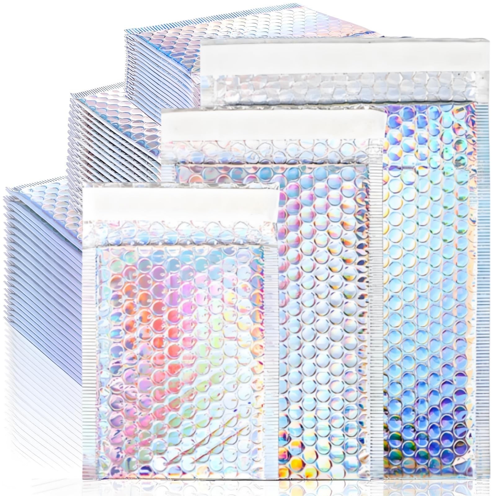 50 Pieces Metallic Bubble Mailers, Self-Seal Poly Padded Envelopes, Waterproo...