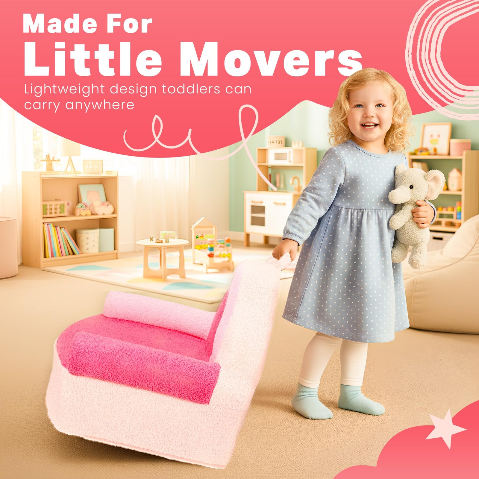 Toddler Foam Chair | Cute Pink Soft Lounge Chair for Toddler Girls Ages 1–4 |...