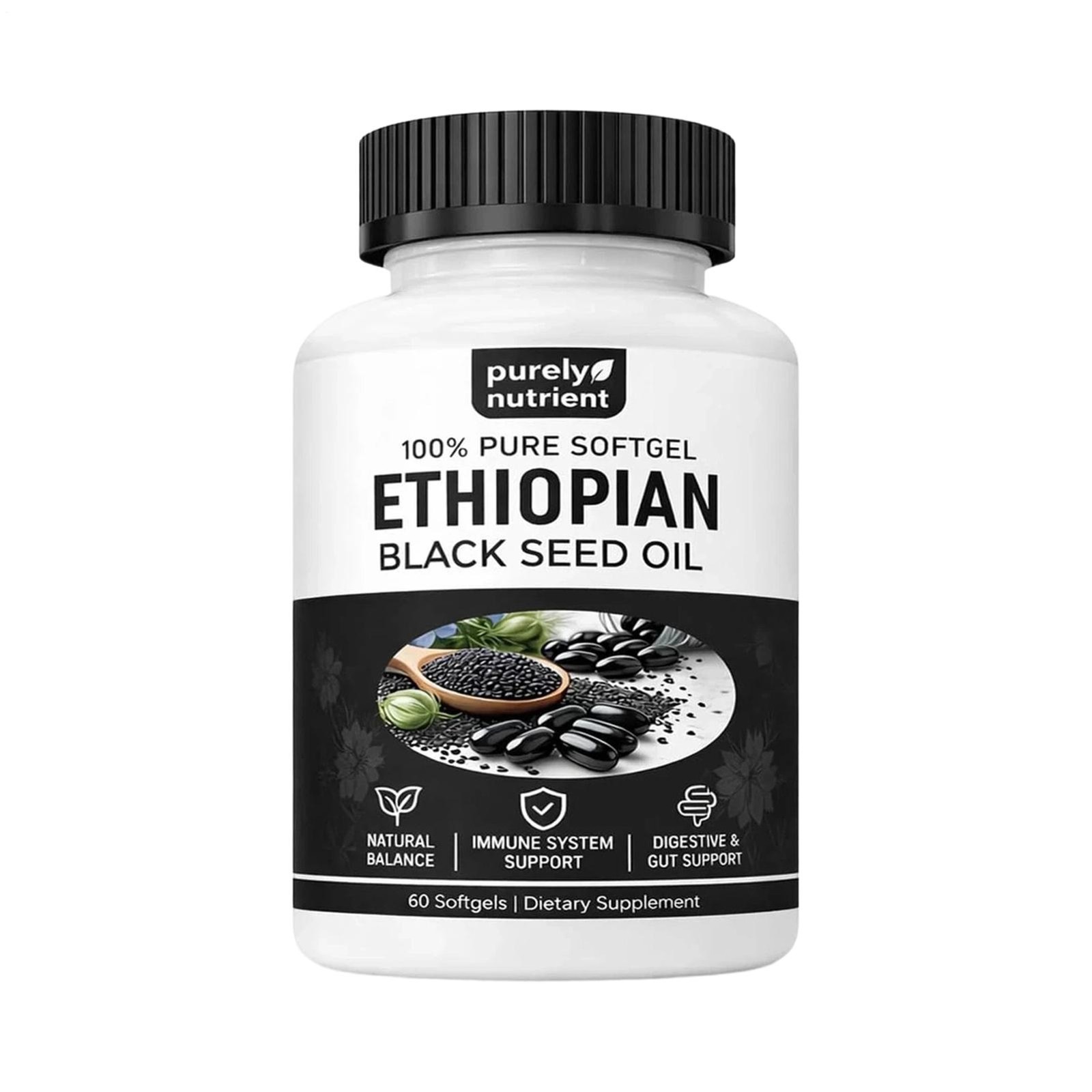 Ethiopian Black Seed Oil Softgels |4.64% Thymoquinone |Gluten-Free, 60 Capsules