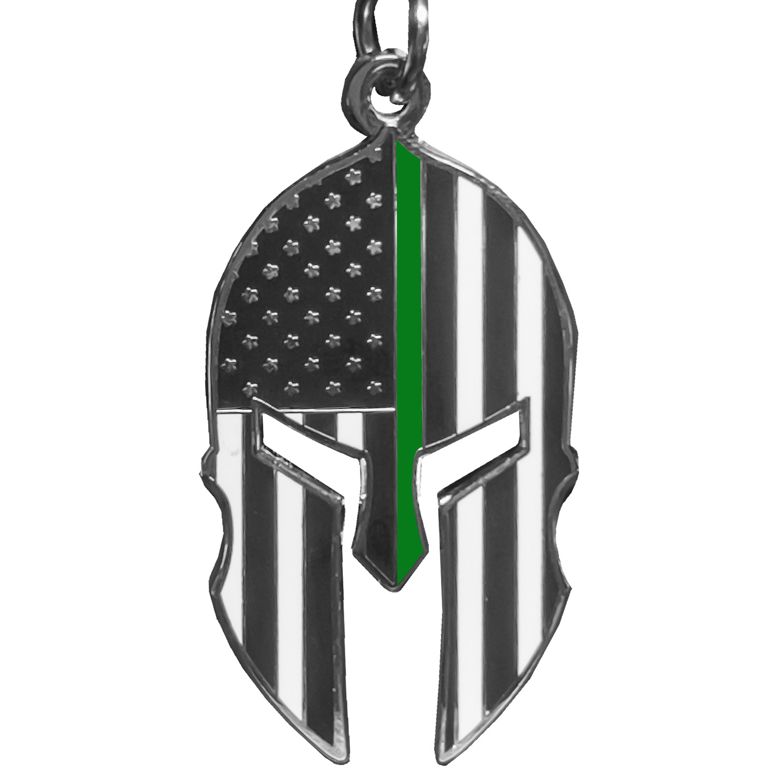 GHKB-1B Gladiator Police Thin Green Line Flag Spartan Helmet Keychain Border Pat
