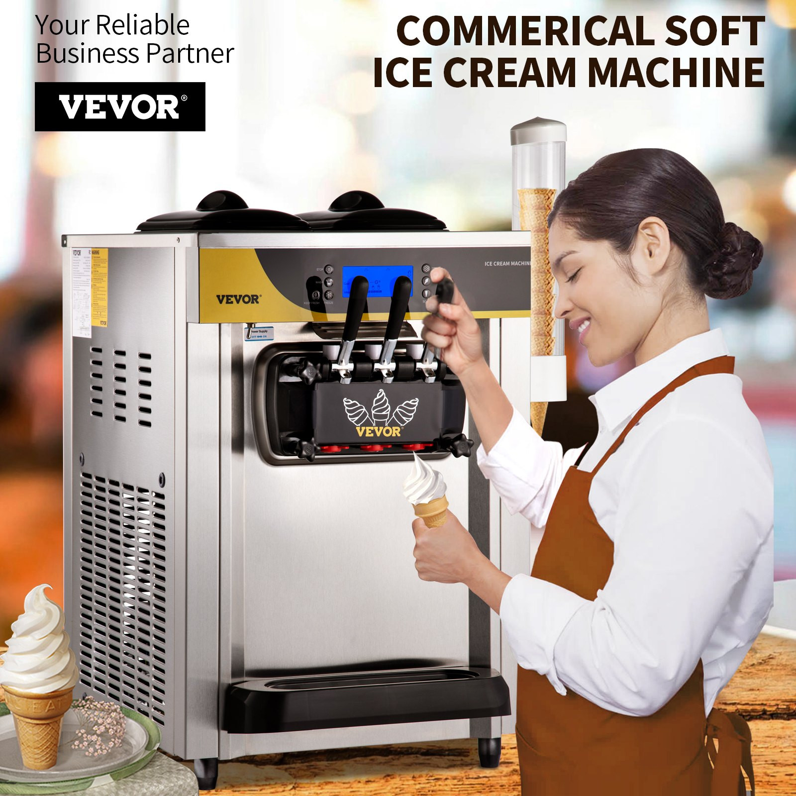 Commercial Soft Serve Ice Cream Maker 2200W 22–30L/H Countertop