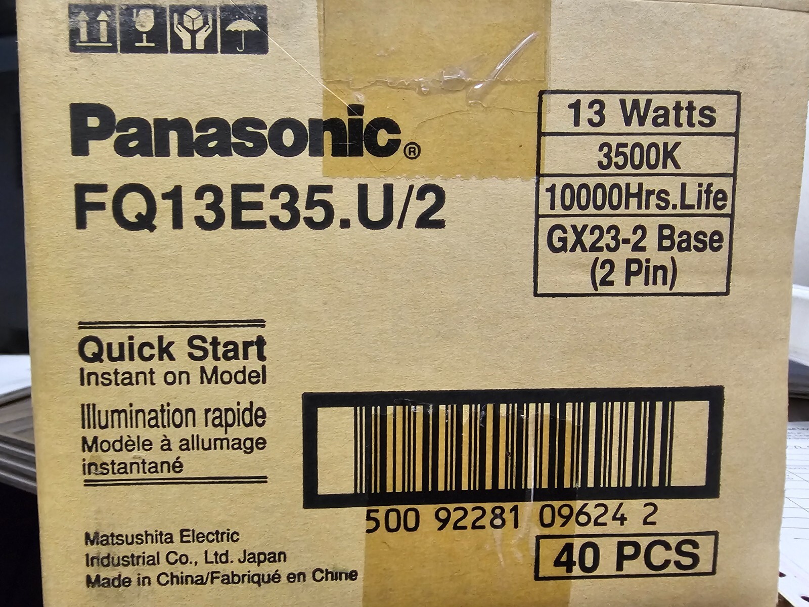 PANASONIC  FQ13E35U/2  2 PIN 3500K FLO LAMP QUAD TUBE PRICE IS FOR ONE LAMP
