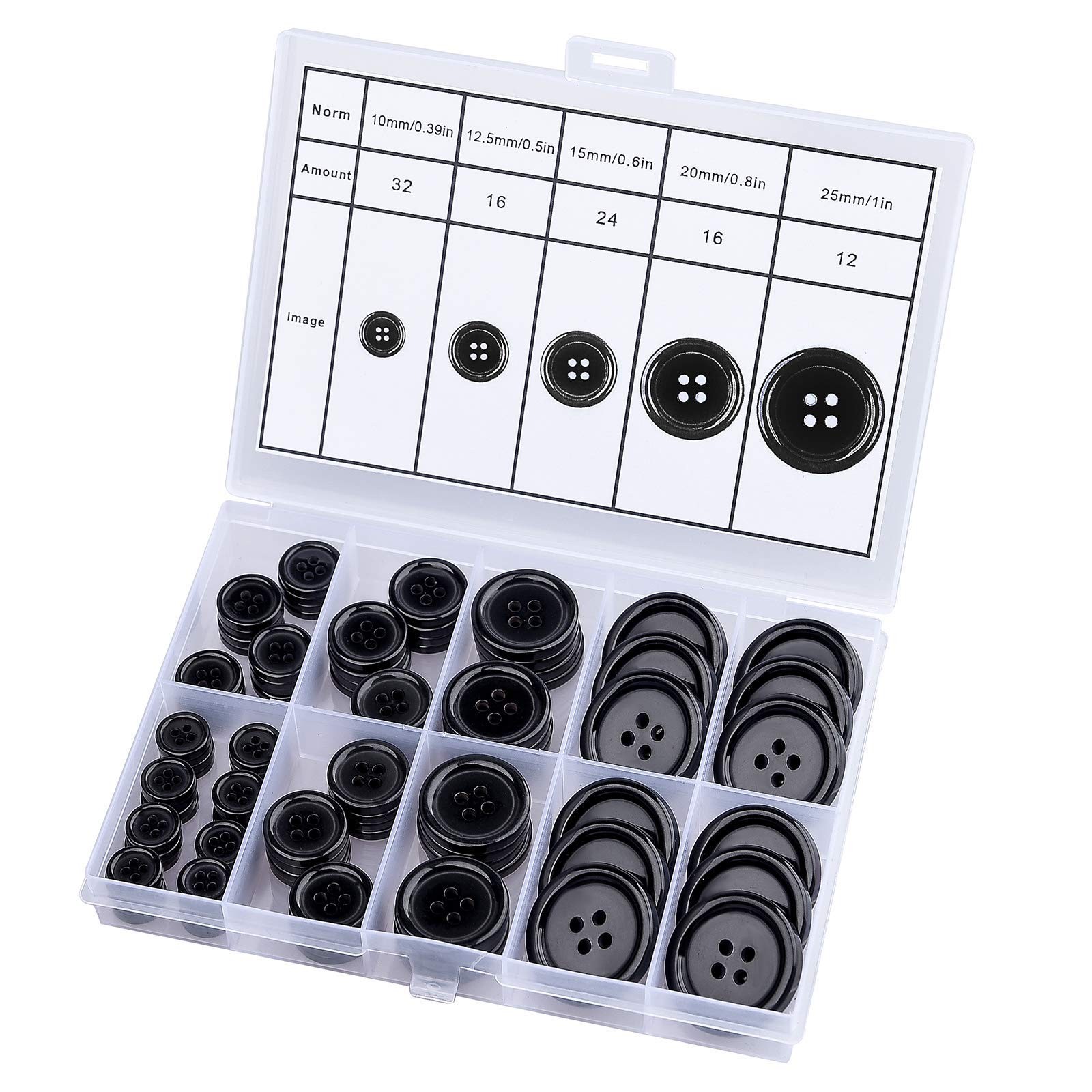 100 Pcs Premium Mixed 0.39 inch,0.5 inch,0.6 inch,0.8 inch,1 inch, black