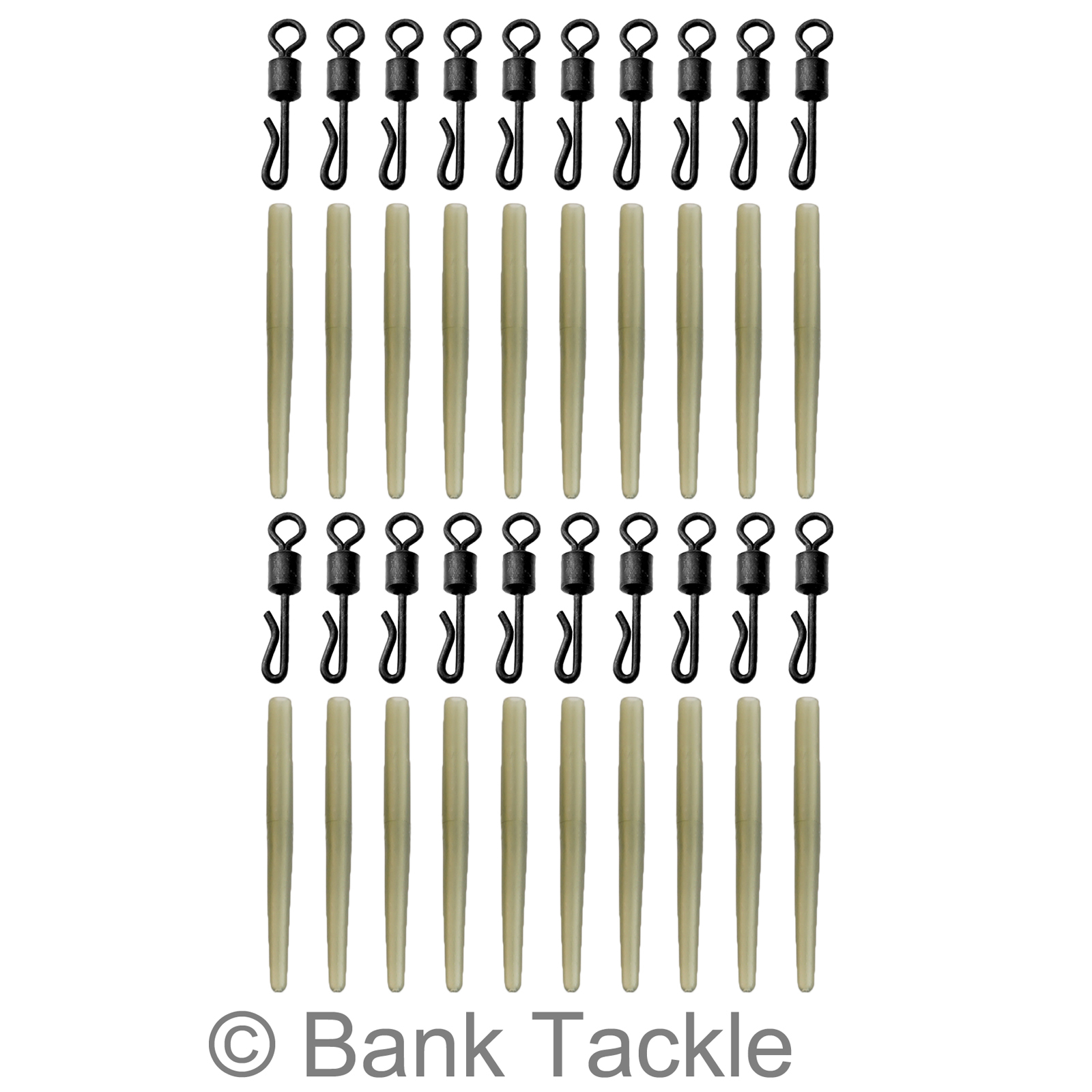 Anti Tangle Sleeves + Quick Change Swivels Carp Tackle Trans Green x 20 (JAQ4)