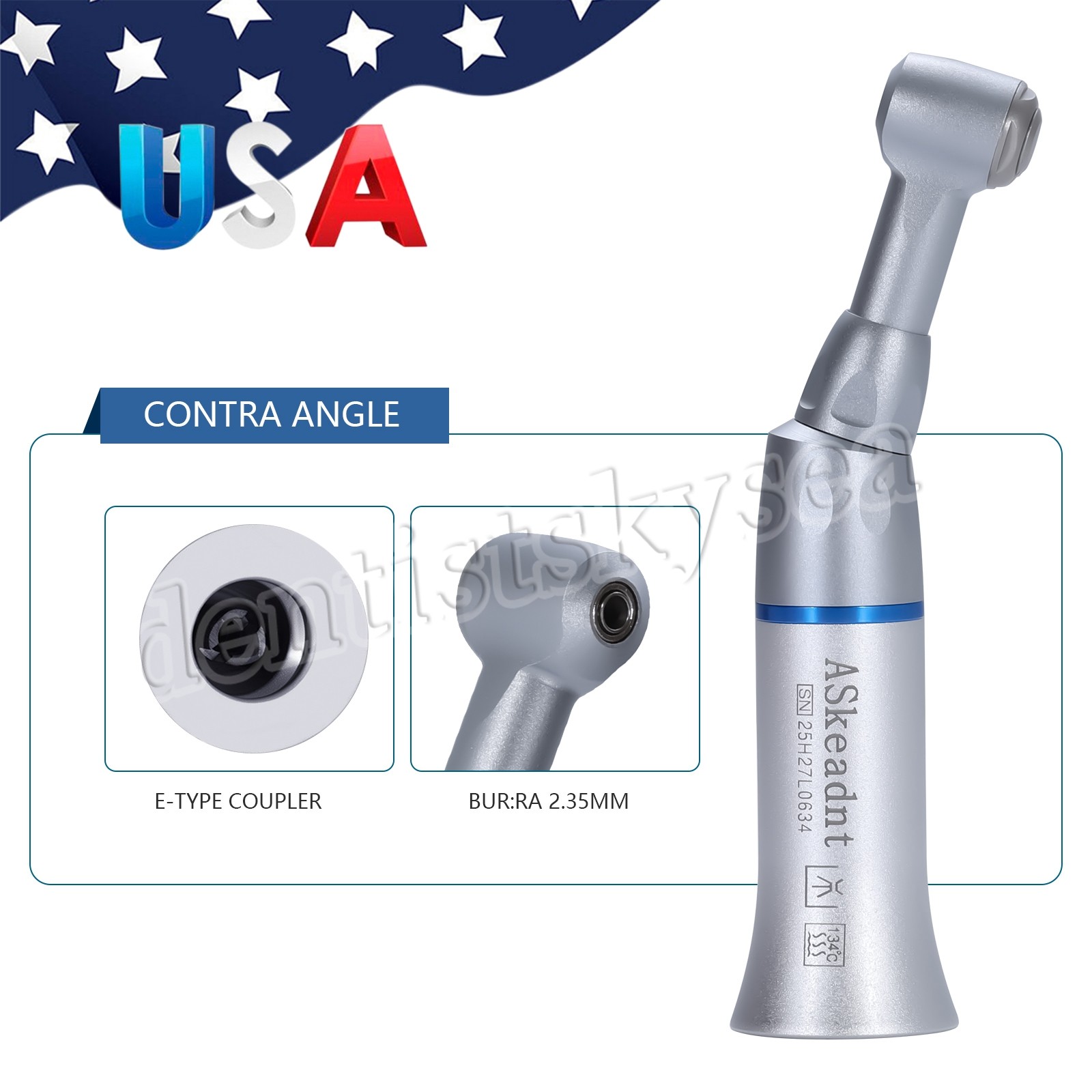 3Pcs Dental 1:1 Low Slow Speed Push Button Contra Angle Handpiece E-type AS