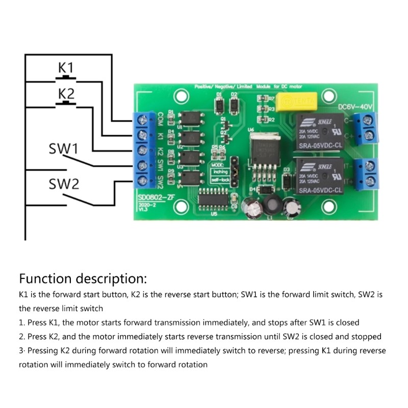 DIY Forward Reverse Control Motor Driver Control Module Jogs/Self-locking Modes