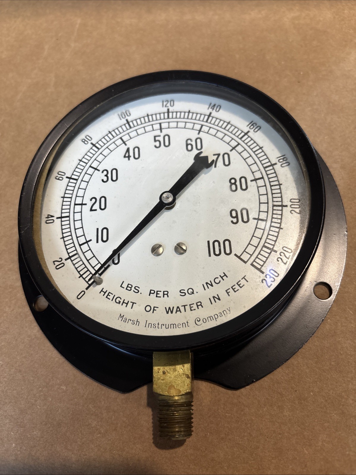 Marsh Instrument Company Height Of Water Gauge 0-100 Feet Lbs Per Square Inch #J