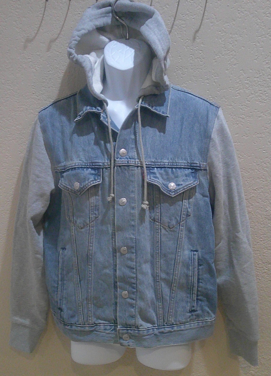 Levi's Men's Hybrid Hoodie V Trucker Jacket S/XXL Blue Denim, Heavyweight Cotton