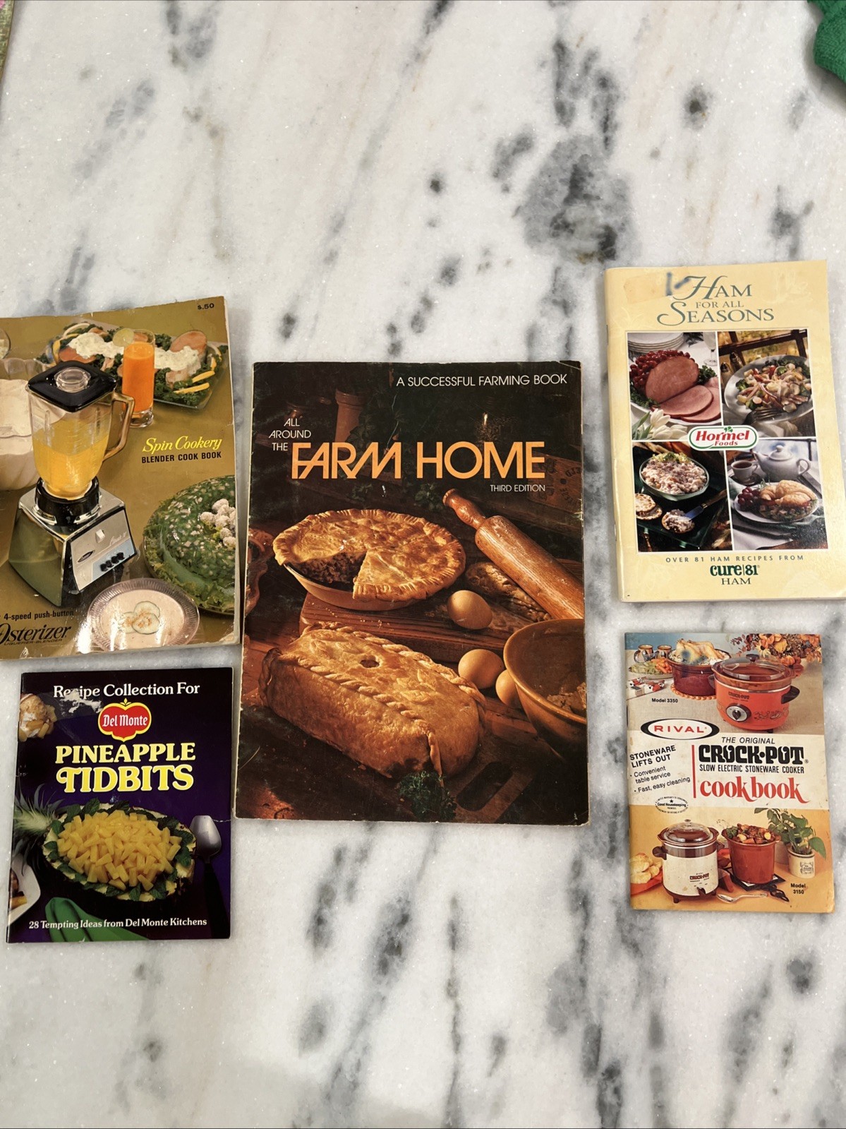 Vintage Cookbook Lot of 5: Farm Home, Hormel, Crock-pot, Osterizer, Del Monte