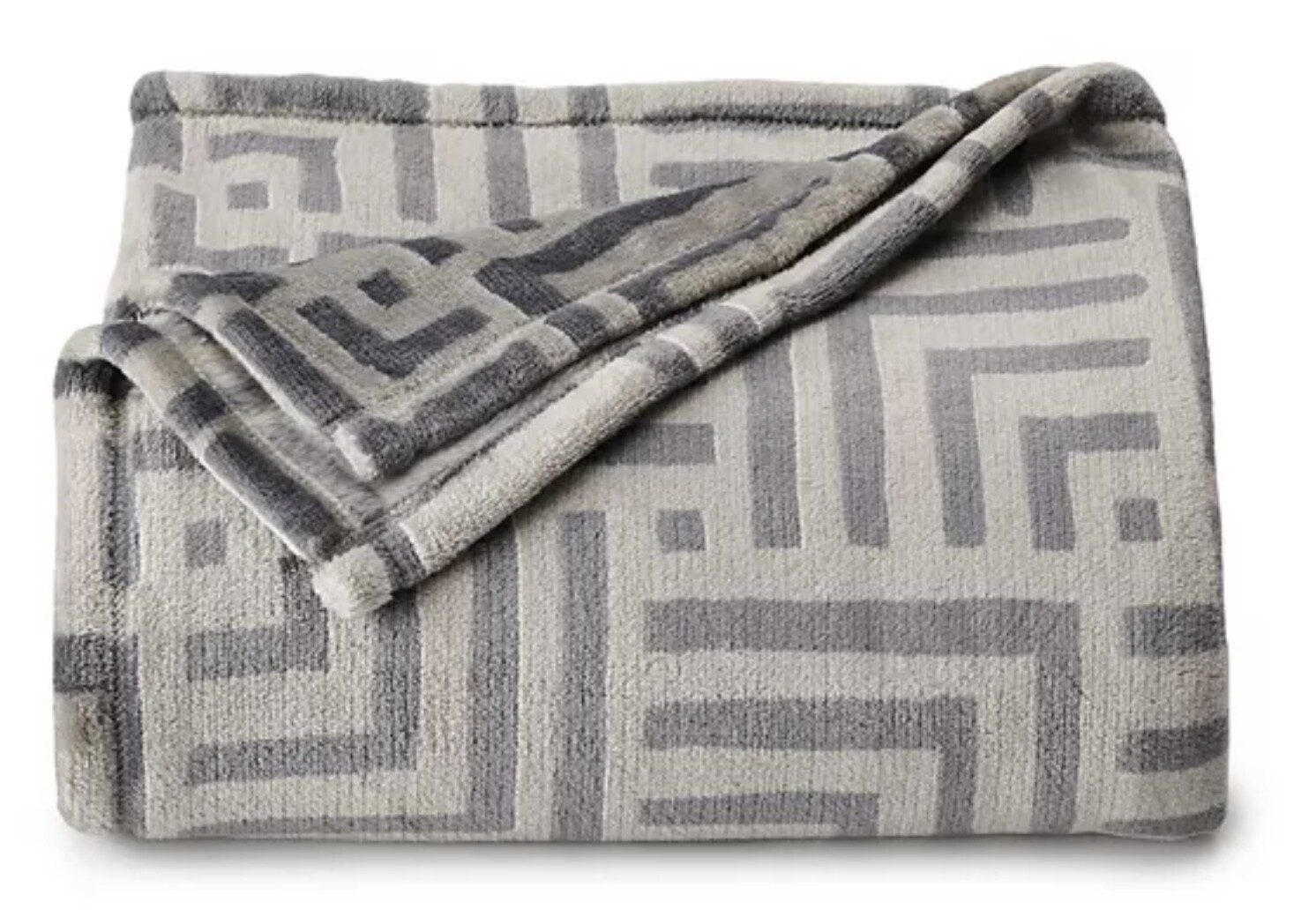 Gray Geo corners Soft Plush Throw Blanket 5' x 6 ft - The Big One - New