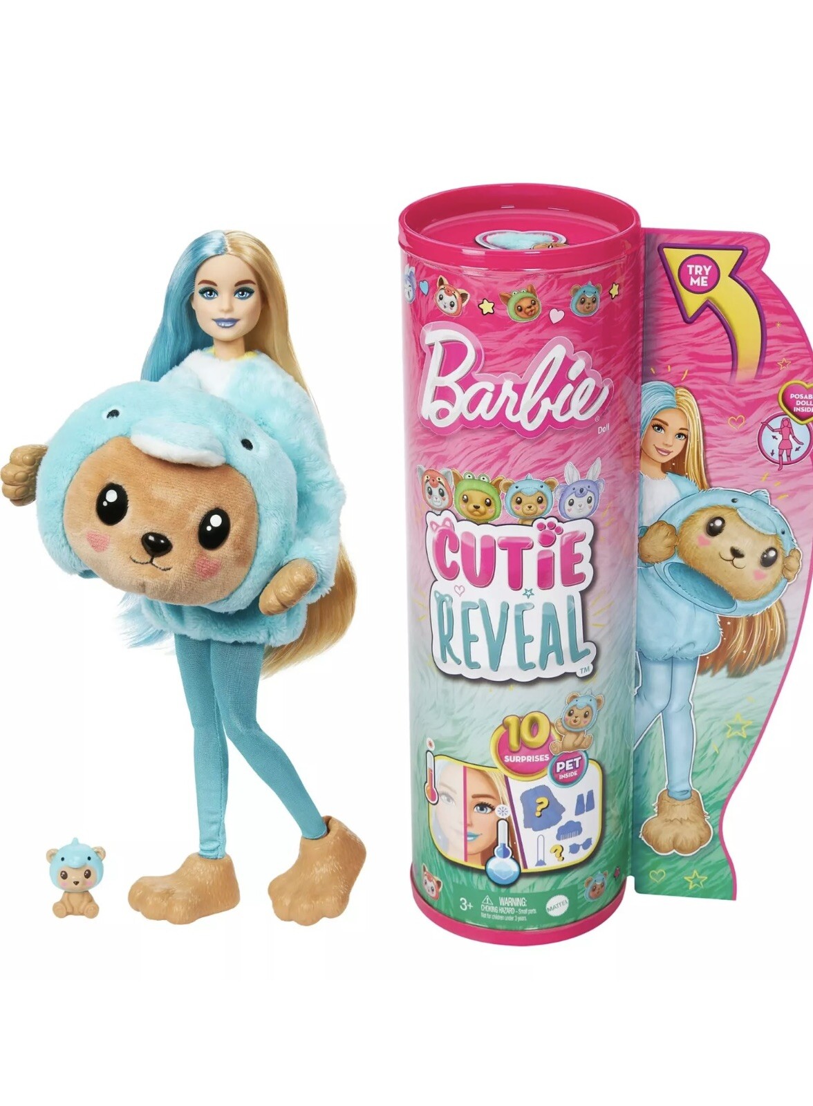 Barbie Cutie Reveal Teddy Bear as Dolphin Costume-Themed Series Doll Toy NEW