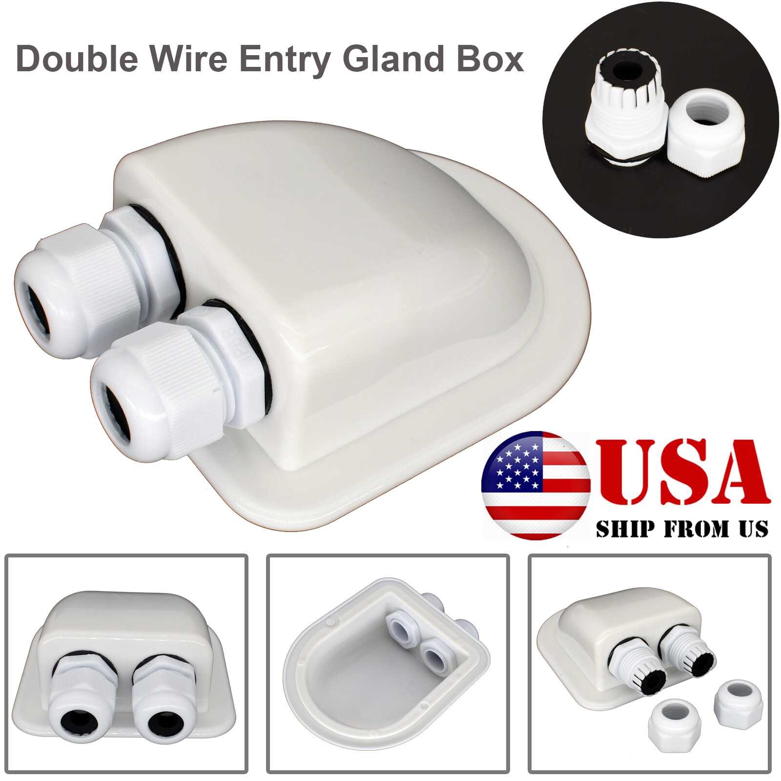 RV Roof Junction Box For Solar Panel Wiring Double Cable Entry Gland Car Parts &