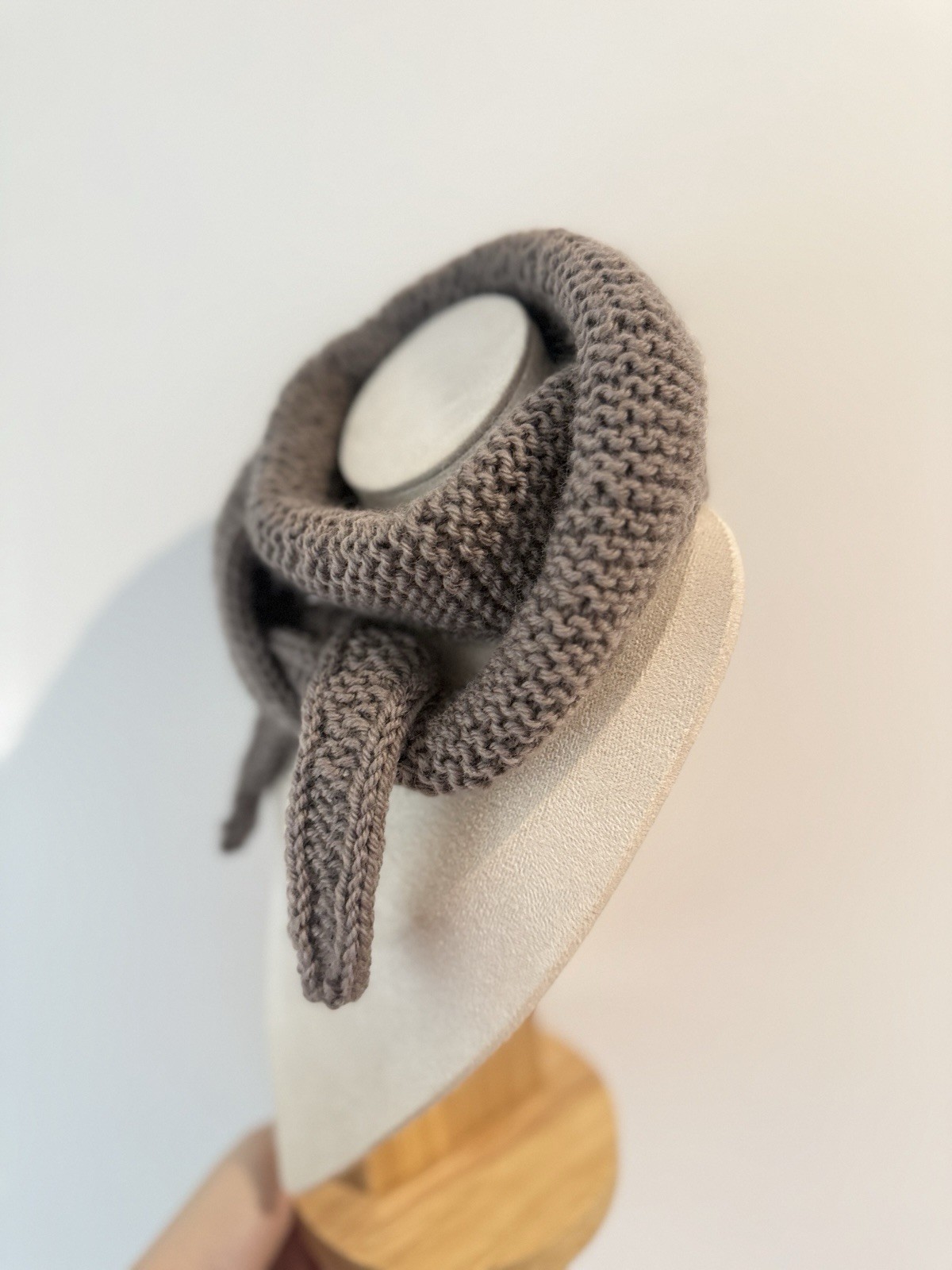 Sophie Hand Knit mini neckechief Skinny Scarf Winter Wrap In Dark camel Brown