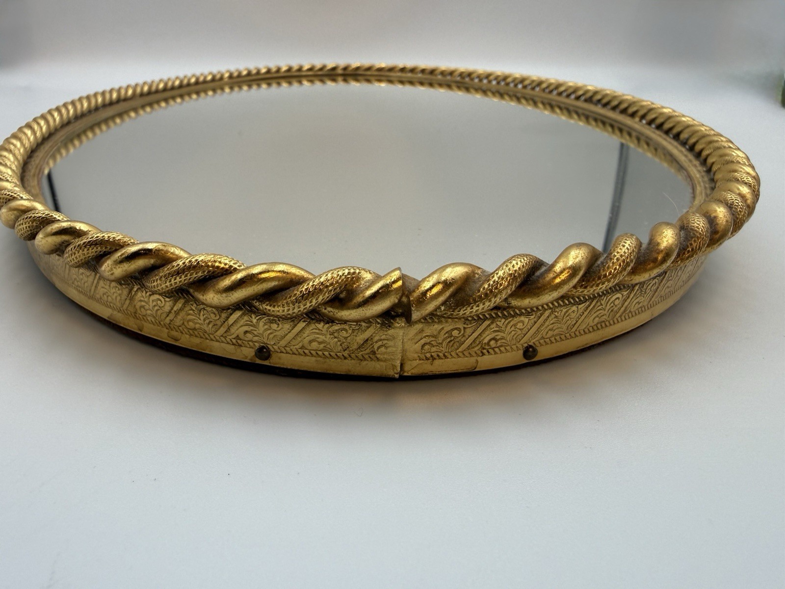 Hollywood Regency Gold Rope Vanity Mirror Tray 18.5x10.5”