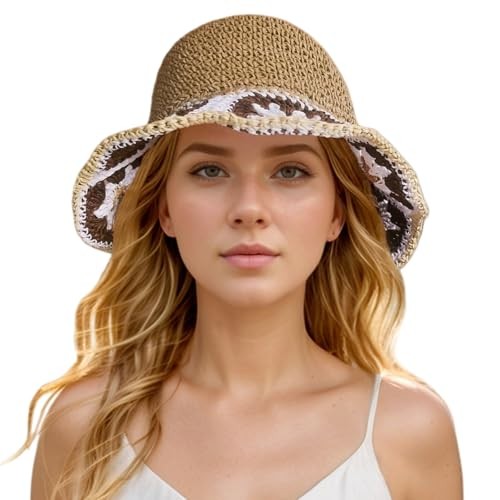 Floppy Big Beach Straw Hats for Women Foldable Summer Wide 7 1/8-7 1/4 Floral-4