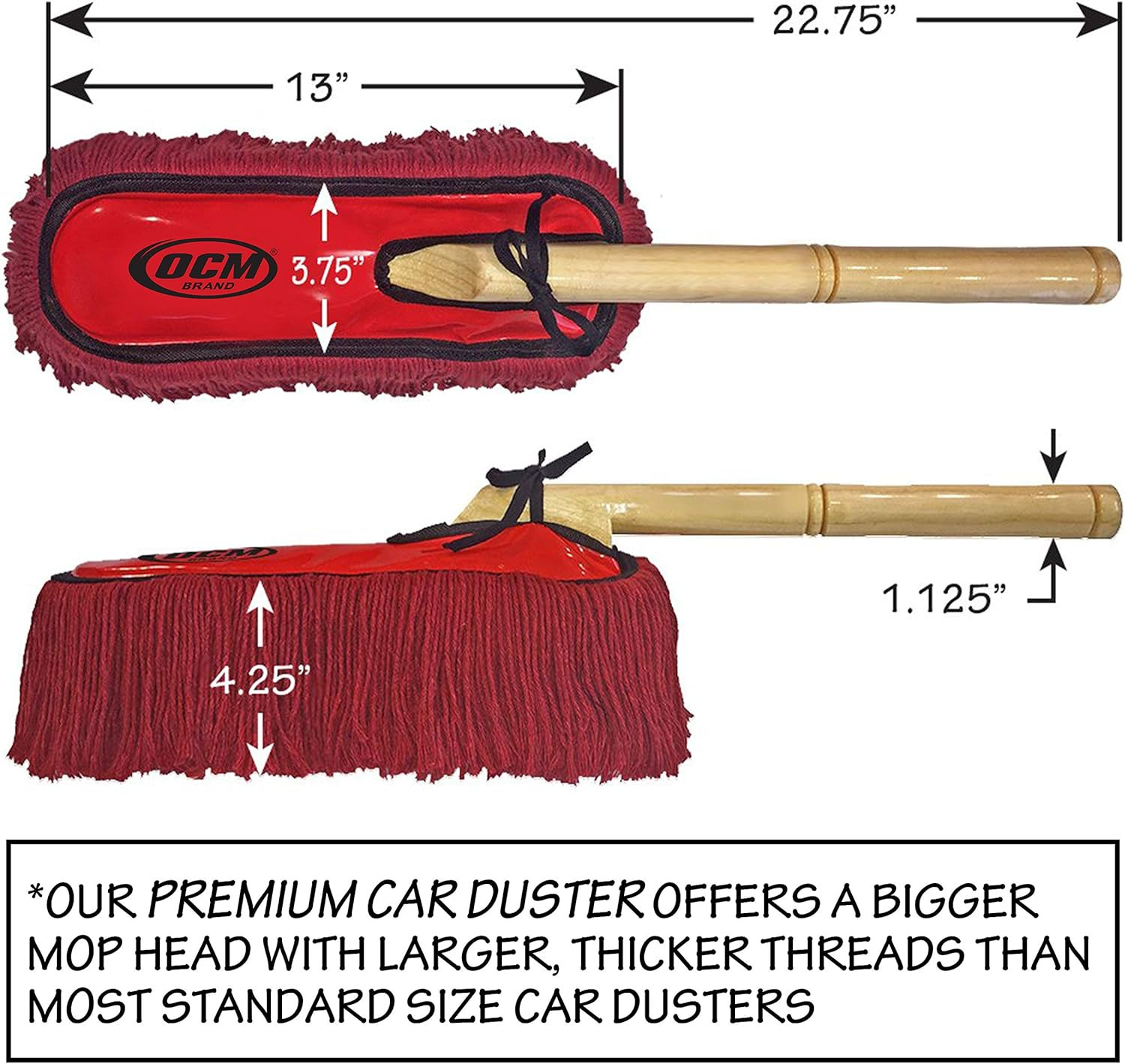 Premium Extra Large Car Duster with Durable Solid Wood Handle Includes Storage C